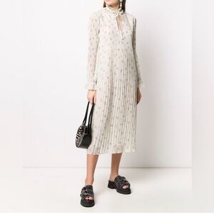 Ganni Women’s Long sleeve Cream and lavender Floral Print Midi Dress size 36